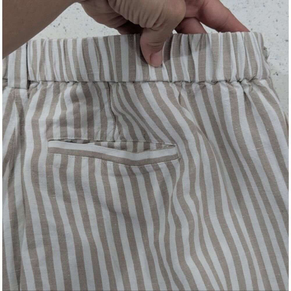 J.Jill Women Linen Blend Crop Capri Pants Size 16 Tan Striped High Rise Summer - Picture 9 of 11